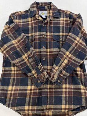 Men's Plaid Button-Down Shirt - Navy, Brown & Cream